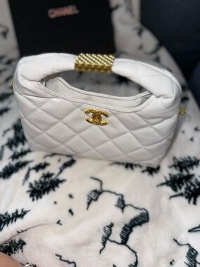 Chanel White  Bag with gold Cc logo